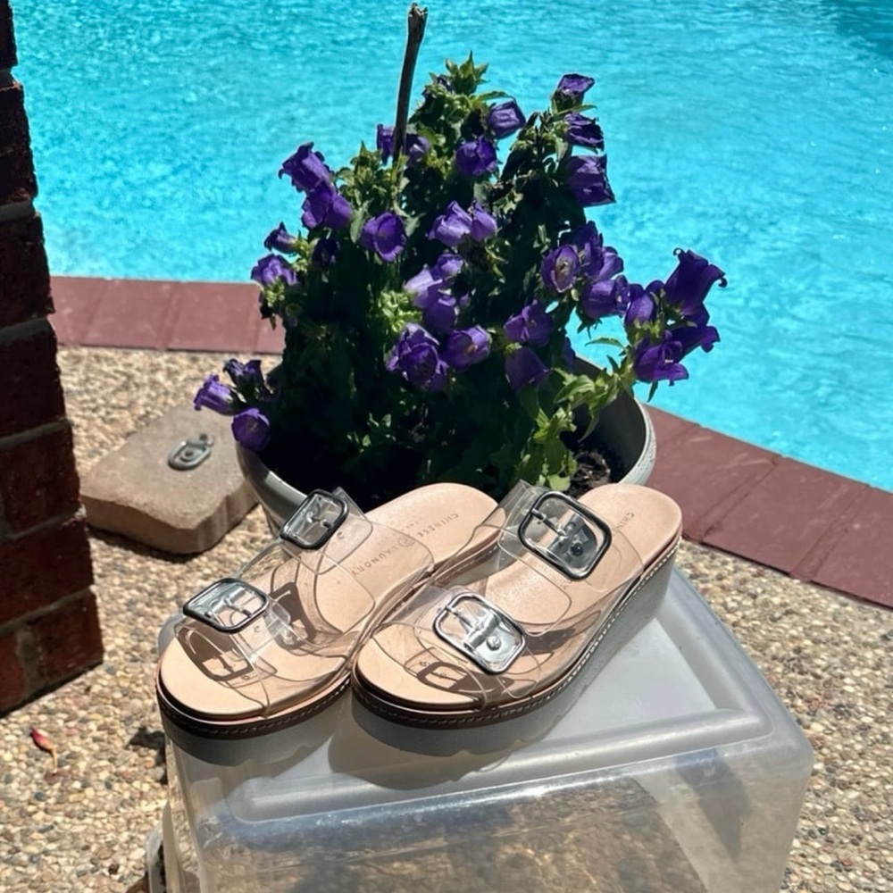 Clear wedge sandals size 7